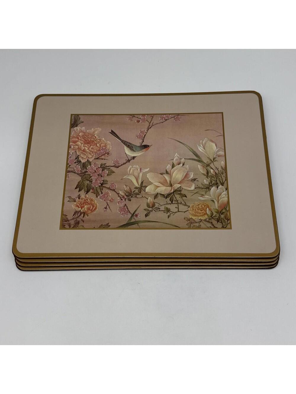 Vtg Pimpernel England Set of 4 Birds & flowers  Cork Back Placemats Pkgd